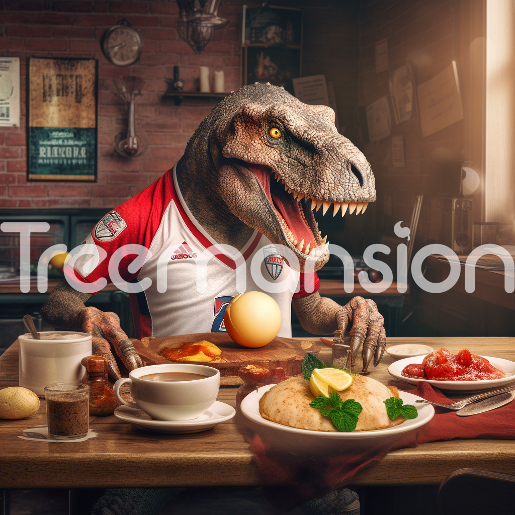 T-Rex soccer fan eating an English breakfast – 🌴Treemansion